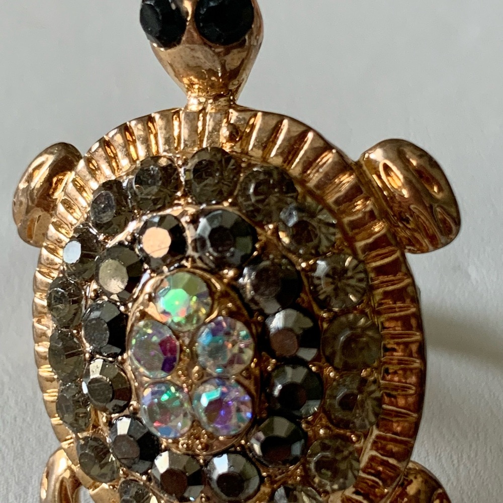 Turtle Ring Grey Crystals Adjustable - image 2